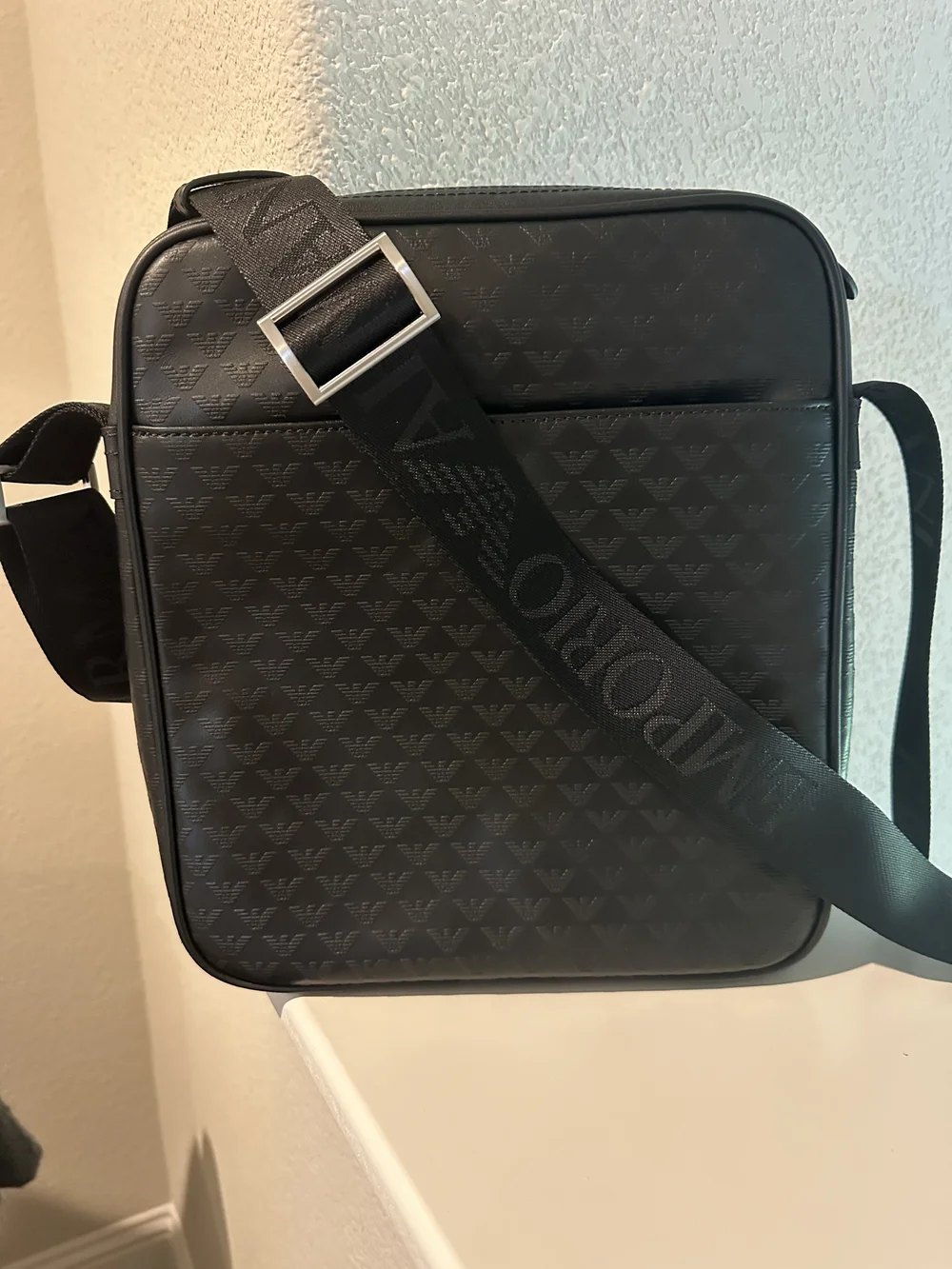Emperor Armani Signature Leather Messenger Bag